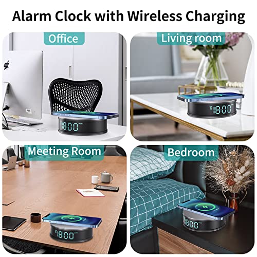 LIZVIE Alarm Clocks for Bedrooms,Wireless Charging Alarm Clock, LED Display Bedroom Alarm Clock,15W Fast Wireless Charger with USB Port,Wireless Charging Station for Apple, Android, Samsung Etc.