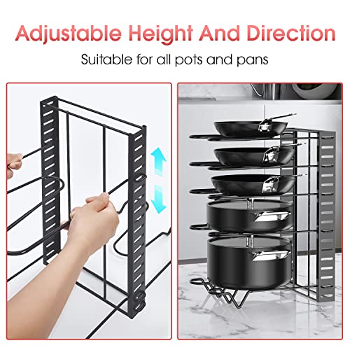 G-TING Pot Rack Organizers, 8 Tiers Pots and Pans Organizer for Kitchen Organization & Storage, Adjustable Pot Lid Holders & Pan Rack for Kitchen, Lid Organizer for Pots and Pans With 3 DIY Methods…
