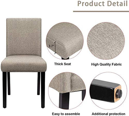 Furniwell Dining Chairs Fabric Upholstered Parson Urban Style Kitchen Side Padded Chair with Solid Wood Legs Set of 4 (Beige)