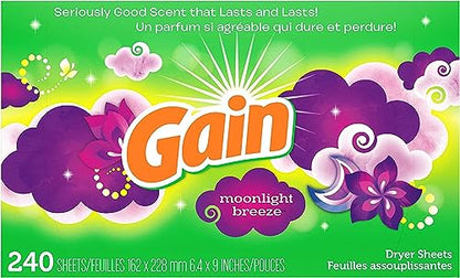 Gain Dryer Sheets Laundry Fabric Softener, Moonlight Breeze, 240 Count