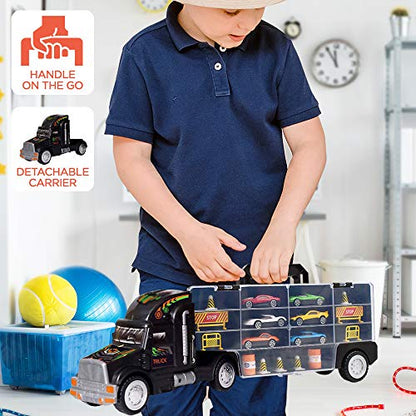 WolVolk Transport Car Carrier Truck Toy for Boys and Girls (Includes 6 Cars and 28 Slots)
