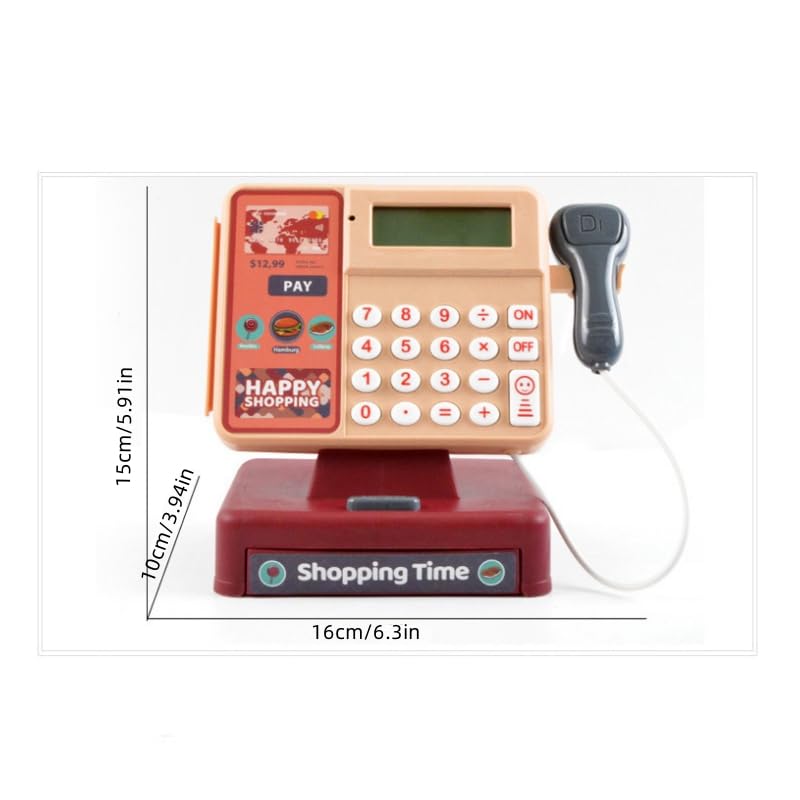 Doliremy Toy Cash Register, Supermarket Cash Register Role Play Set, Cash Register with Calculator,Sound and Light Scanner,Play House Shopping Food Toy,Ideal Gift for Children over 3+No battery(SYJ-002)