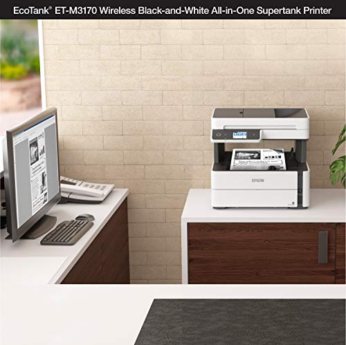 Epson EcoTank ET-M3170 Wireless Monochrome All-in-One Supertank Printer with ADF, Fax and Ethernet PLUS 2 Years of Unlimited Ink*, White