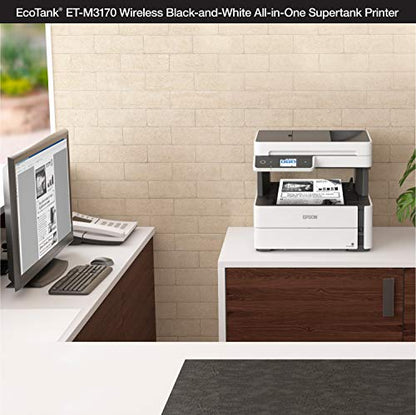 Epson EcoTank ET-M3170 Wireless Monochrome All-in-One Supertank Printer with ADF, Fax and Ethernet PLUS 2 Years of Unlimited Ink*, White