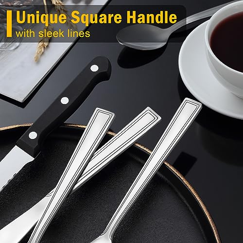 72-Piece Silverware Set with Steak Knives, Funnydin Forks and Spoons Silverware Set for 12, Food-Grade Stainless Steel Flatware Cutlery Set, Utensil Sets for Home Kitchen Restaurant, Dishwasher Safe