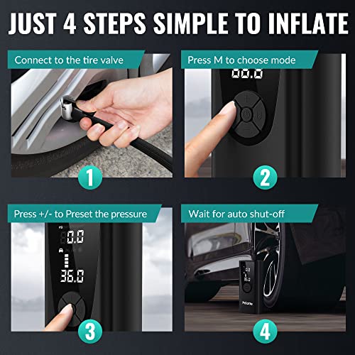 Tire Inflator Portable Air Compressor-Upgrade 20000mAh Electric Air Pump for Car Tires-150 PSI Tire Pump-Cordless Tire Inflation with Pressure Gauge Emergency Light for Car, Motor, Bike, Ball, Black