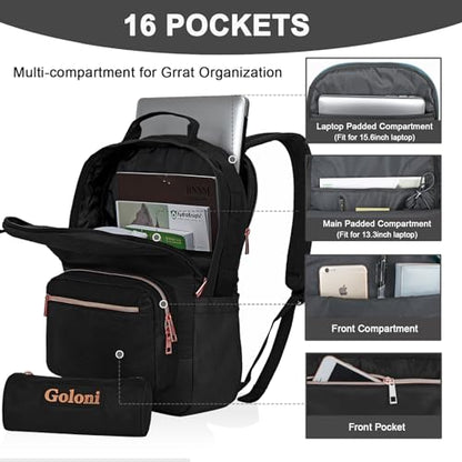 Goloni 15.6 Inch Laptop Backpack School bag for Women Girl Work Bag, Cute Womens Travel Backpack Purse, Waterproof Backpacks Nurse Stylish Travel Bags Casual Daypacks for College, Business