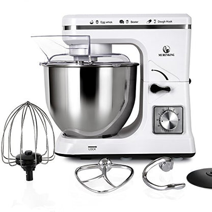 MURENKING Stand Mixer 5.3-Quart 500W,6+P Speed Tilt-Head Kitchen Electric Food Mixers Home Baking Dough Machine with Stainless Steel Bowl,Dough Hooks, Whisk, Beater, Pouring Shield (White)