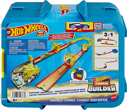 Hot Wheels Track Builder Playset Lightning Boost Pack, 12 Component Parts & 1:64 Scale Toy Car in Storage Container
