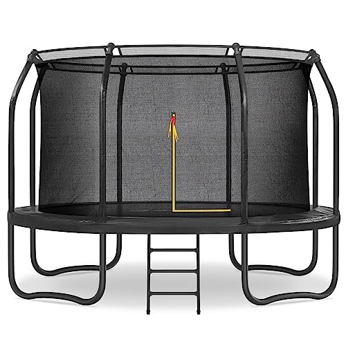 BCAN Trampoline 12FT Recreational Trampoline for Kids Family 480LBS Weight Capacity, ASTM Approved, Outdoor Trampoline with Enclosure Net, Jumping Exercise Fitness Heavy Duty Trampoline Matte Black