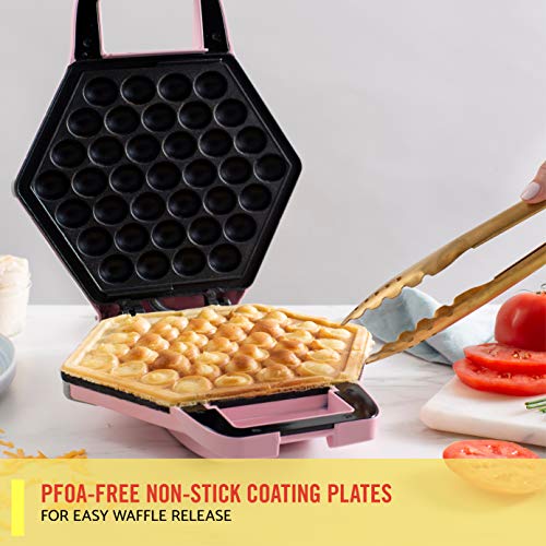 BELLA Bubble Waffle Maker for Hong Kong Style Breakfast Dessert 9" Waffles, Non-stick Iron Plates for Easy Cleaning and Food Release, Cone Rack Included, Pink