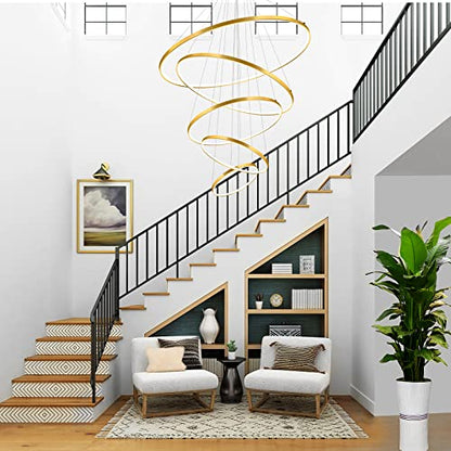 OKELI Modern LED Chandelier, 5 Rings Gold Large Chandelier, Dimmable High Ceiling Foyer Chandelier Light Fixtures with Remote for Dining Room,Living Room, Entryway, Staircase, 150W