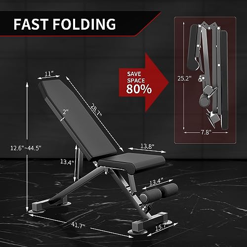 Wesfital Weight Bench Workout Bench for Incline Decline Exercise 500LBS Weight Capacity Home Gym Bench Fast Folding