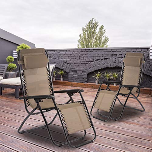 FDW Set of 2 Zero Gravity Chairs Lounge Patio Chairs Outdoor Yard Beach Garden(Tan)