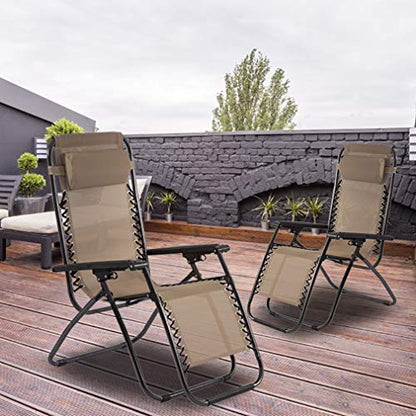 FDW Set of 2 Zero Gravity Chairs Lounge Patio Chairs Outdoor Yard Beach Garden(Tan)