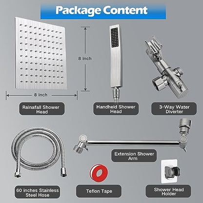 Nickel Square Rainfall Shower Head Combo
