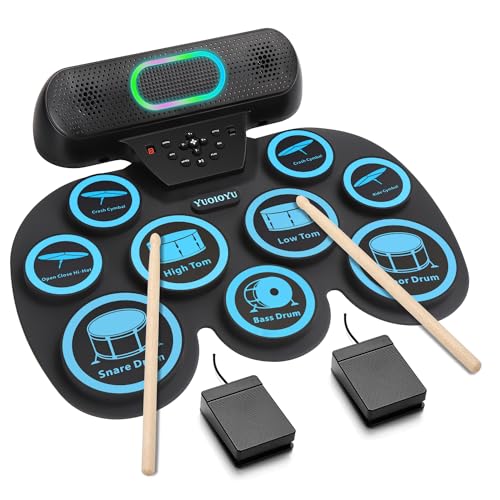 Electronic Drum Set - YUOIOYU Electric Drum Set Potable Drum Kit MIDI Practice Drum Pad with Dual Built-in Speaker, Drum Sticks and Pedals,Christmas Birthday Gift for Kids Adult
