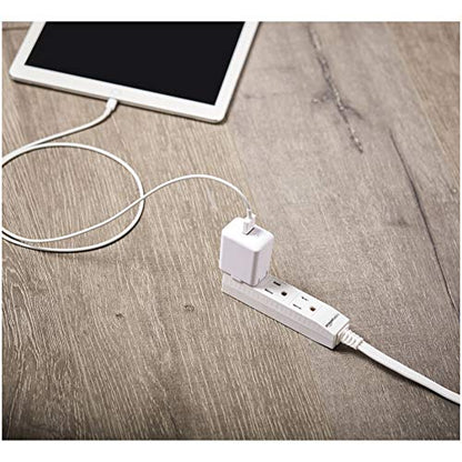 Amazon Basics Indoor Extension Cord Power Strip - 6-Foot, 3-Prong ,Flat Plug, Grounded - 13 Amps, 1625 Watts, 125 VAC - 2-Pack, White