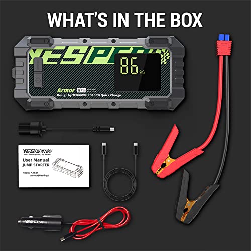 YESPER Car Jump Starter, 3000A Peak Portable Battery Jump Starter with Pre-Heat Tech(-40°F~140°F) 12V Car Battery Charger Jump Starter(10.0L Gas/8.0L Diesel, 60 Times) Jumper Box with PD100W