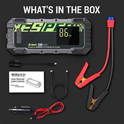 YESPER Car Jump Starter, 3000A Peak Portable Battery Jump Starter with Pre-Heat Tech(-40°F~140°F) 12V Car Battery Charger Jump Starter(10.0L Gas/8.0L Diesel, 60 Times) Jumper Box with PD100W