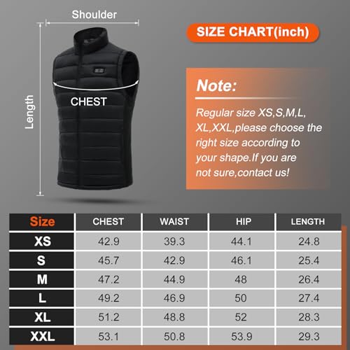 MEXITOP Lightweight Heated Vest for Men/Women, Outdoor Water/Wind Resistant Outerwear Vests with 10000mAh Large Capacity Battery Pack, Black