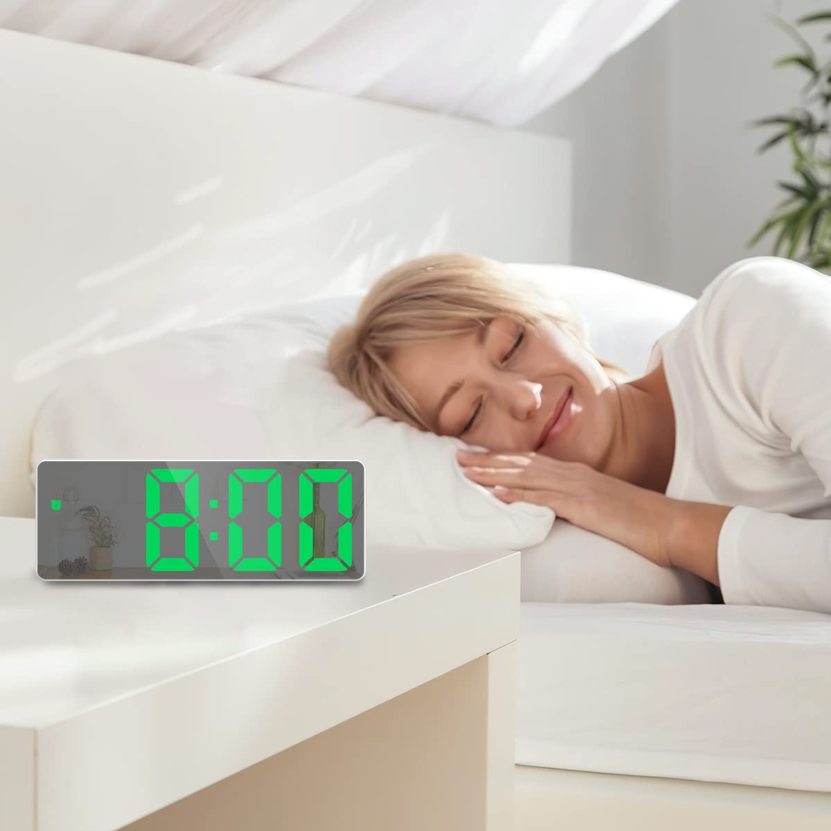 Olipiter Digital Clock for Heavy Sleepers, Alarm Clocks for Bedrooms, LED Digital Clock Large Display, USB/Battery Desktop Clock with Temperature, Adjustable Brightness, Voice Control, 12/24H
