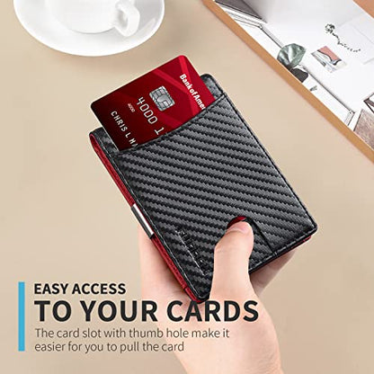RUNBOX Red Wallet for Men Slim with 11 Credit Card Slots Leather Money Clip RFID Blocking Thin Men's Wallet Bifold Minimalist Front Pocket Large Capacity with Gift Box Carbon
