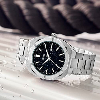 BUREI Fashion Quartz Watch for Men Watch Analog Date Watch with Stainless Steel Band Waterproof Classic Watches for Men