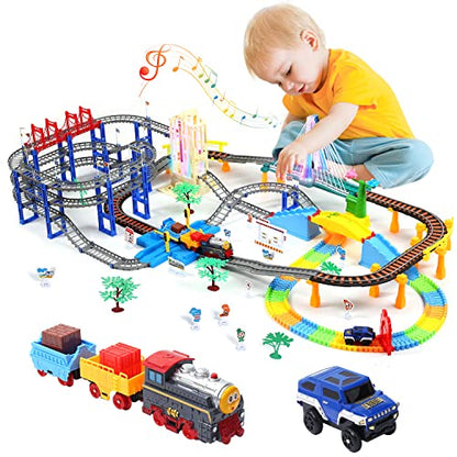 Train Set Toy, Tracks Car Toy, Train Track Playset, Toy for 3 4 5 Years Old Toddlers, Kids, Boys and Girls