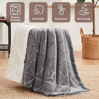 L'AGRATY Sherpa Throw Blanket - Plush Blanket for Bed - 50"x60" Soft Fleece Blanket - Comfy Fluffy Blanket for Chair and Couch - Warm Fuzzy Blanket for Gift(Light Grey)