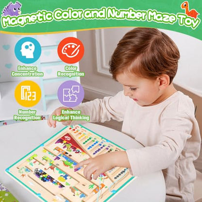 Lktvys Magnetic Activity Board, Educational Montessori Toy for 3+ Year Olds, Wooden Puzzle Game, Learning Counting and Matching Toy for Toddlers and Kids Boys Girls Preschoolers 3 4 5 Years Old