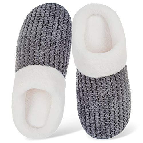 WateLves Women's Slippers Comfort Memory Foam Coral Fleece Slippers Plush Lining House Shoes for Indoor & Outdoor (Dark Gray, S)