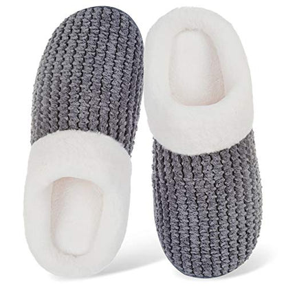 WateLves Women's Slippers Comfort Memory Foam Coral Fleece Slippers Plush Lining House Shoes for Indoor & Outdoor (Dark Gray, S)