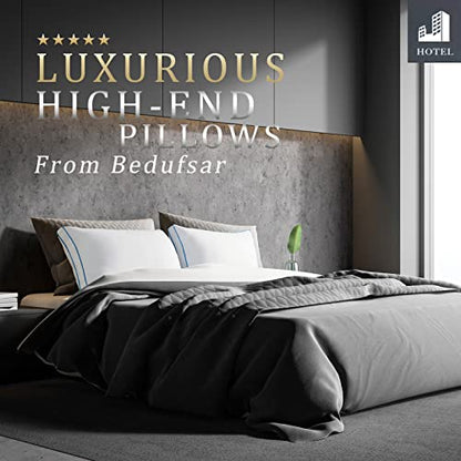Bedufsar Bed Pillows for Sleeping, Queen Size Pillows Hotel Quality Set of 2, Firm and Supportive Gusseted Pillows for Side and Back Sleepers, Cooling Down Alternative Fluffy Soft Pillow (20x30 in)