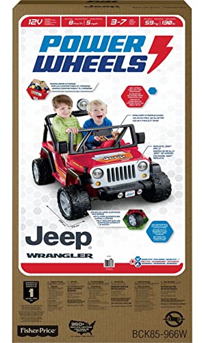 Power Wheels Jeep Wrangler Ride-On Battery Powered Vehicle With Charger & Storage Area For Preschool Kids Ages 3+ Years, Seats 2, Red