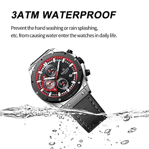 NAVIFORCE Fashion Genuine Leather Chronograph Quartz Watch for Men Auto Date Sport Waterproof Analog Wrist Watches