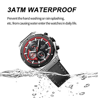 NAVIFORCE Fashion Genuine Leather Chronograph Quartz Watch for Men Auto Date Sport Waterproof Analog Wrist Watches