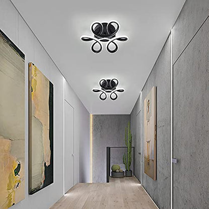 DELIPOP Modern LED Ceiling Light, Black Flowers Design Semi Flush Mount Ceiling Light, 10in 22W Cool Light 6500K Aluminum Ceiling Light Fixtures