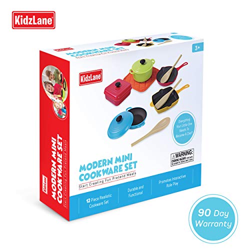 Kidzlane Kids Play Pots and Pans for Toddlers | Durable Mini Cooking Set for Kids Toy, BPA Free, Dishwasher Safe | Kids Pots and Pans Playset | Pretend Play Kitchen Accessories for Kids and Toddlers