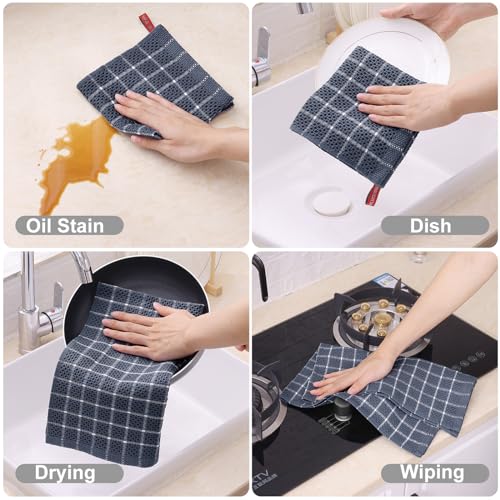 Fintale Kitchen Towels Dishcloths 100% Cotton - Soft and Super Absorbent Dish Towels for Kitchen - Perfect for Drying and Washing Dishes - 6 Pack (Lattice Designed, Grey) - 12 x 12 Inches