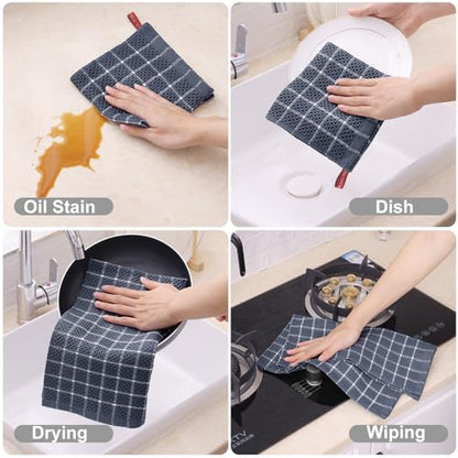 Fintale Kitchen Towels Dishcloths 100% Cotton - Soft and Super Absorbent Dish Towels for Kitchen - Perfect for Drying and Washing Dishes - 6 Pack (Lattice Designed, Grey) - 12 x 12 Inches