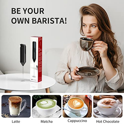 Milk Frother for Coffee, Handheld Frother Electric Whisk, Milk Foamer and Coffee Blender for Latte, Matcha, Cappuccino, Hot Chocolate, Battery Operated Mini Drink Mixer