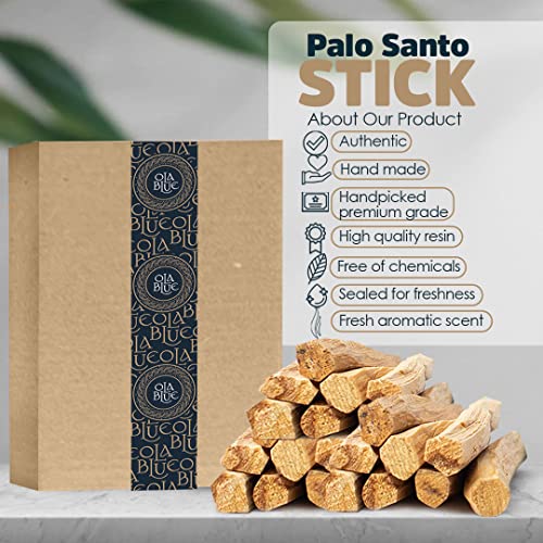 Ola Blue Premium Palo Santo Sticks Bulk (1Pound) high Resin Peruvian Authentic - substantially harvested Hand Picked Incense Sticks Energy Cleansing Smudging Sticks – Natural (Holy Wood)