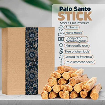 Ola Blue Premium Palo Santo Sticks Bulk (1Pound) high Resin Peruvian Authentic - substantially harvested Hand Picked Incense Sticks Energy Cleansing Smudging Sticks – Natural (Holy Wood)