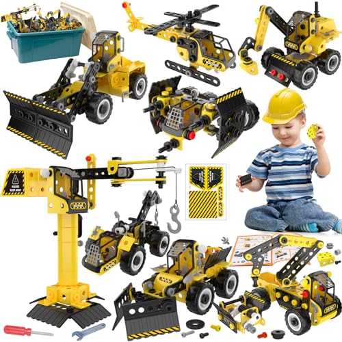 Goodfuns 222 Pcs STEM Building Toys for 4 5 6 7 8 9 10 11 12 Year Old Kids Boys Girls, 8 in 1 STEM Project Educational Toys, Learning Excavator Construction Toys Game, Kids Birthday