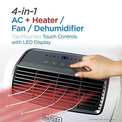 BLACK+DECKER 12,000 BTU Air Conditioner Portable for Room up to 550 Sq. Ft, 4-in-1 AC Unit, Dehumidifier, Heater, & Fan, Portable AC with Installation Kit & Remote Control
