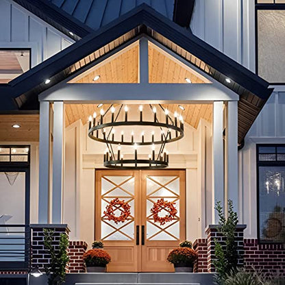 48 Inch Black Wagon Wheel Chandelier,2 Tier 36-Lights Extra Large Round Farmhouse Pendant Light Fixture Rustic Hanging Lighting outdoor modern wheel chandelier for porch, high Ceilings Dining Room