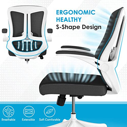 balmstar Office Chair, Ergonomic Desk Chair Home Office Desk Chairs, Breathable Mid-Back Comfortable Mesh Computer Chair with PU Silent Wheels, Flip-up Armrests, Tilt Function, Lumbar Support (Black)