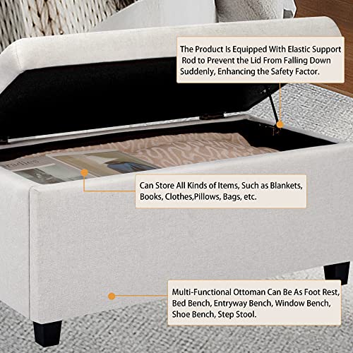 Homestripe Upholstered Storage Ottoman and Entryway Bench for Living Room, Set of 1,White