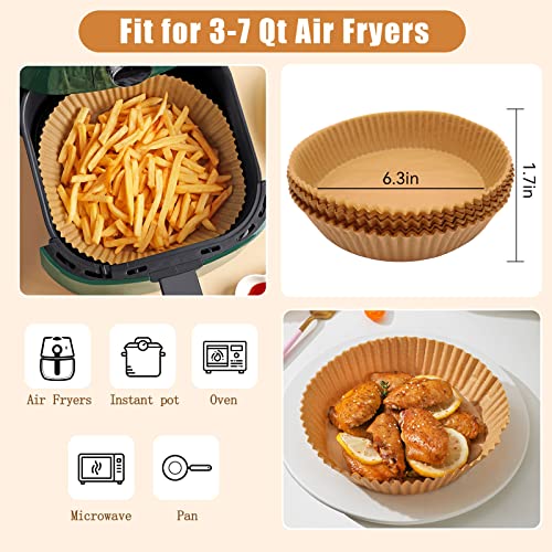 Air Fryer Disposable Paper 100 Pcs 6.3inch Round Non-Stick Paper Prime Oil-proof Parchment Paper Cooking Paper for Fryers Basket Frying Pan Microwave Oven